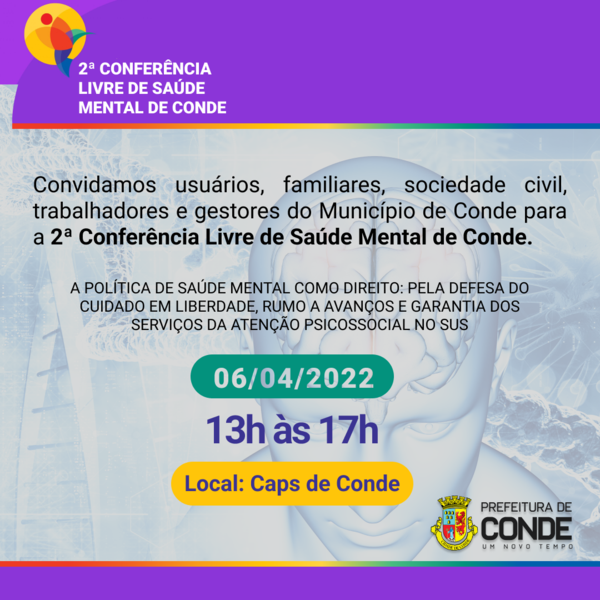 Conde promove conferência de saúde mental nesta quarta (06)
