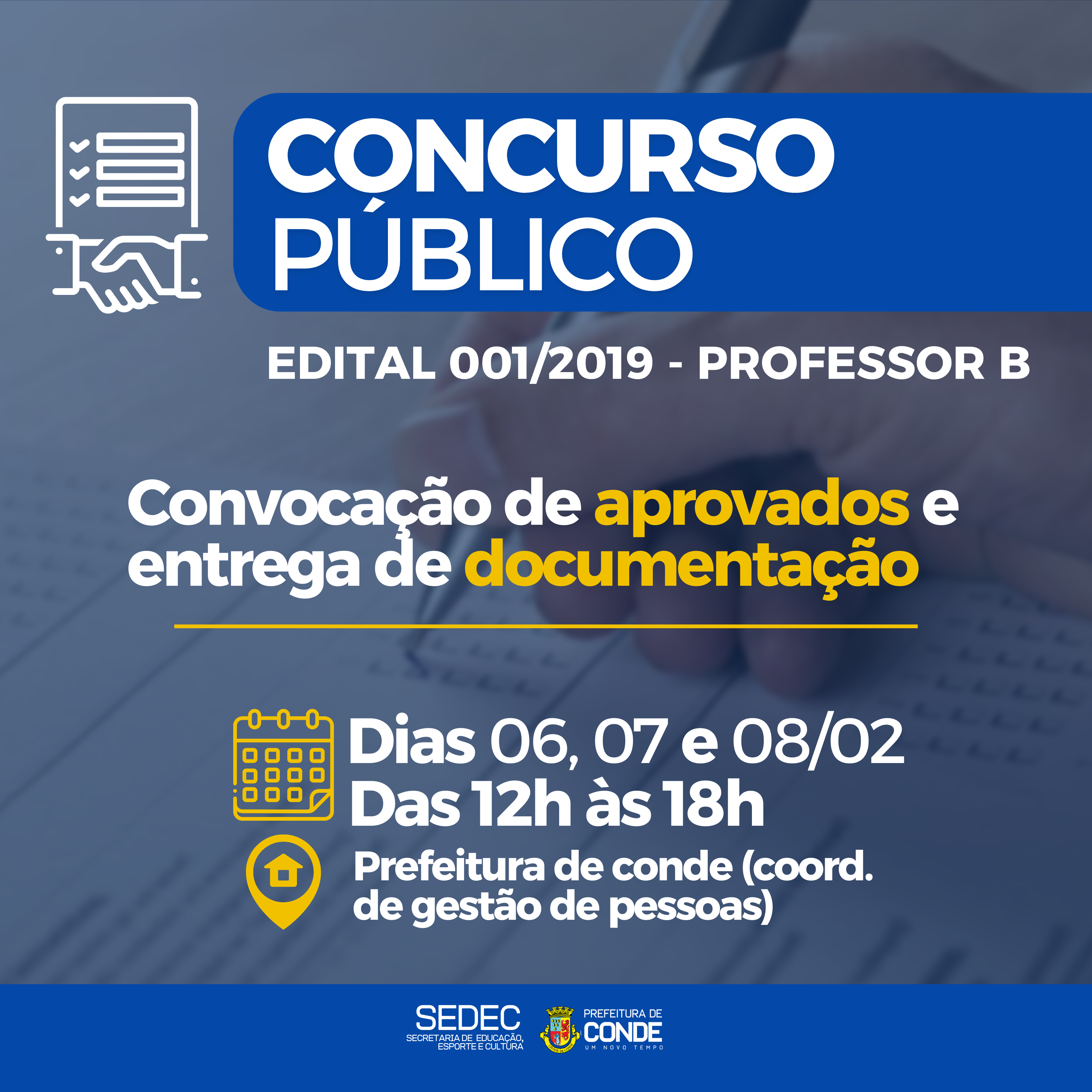Prefeitura de Conde convoca mais 28 professores aprovados em concurso público