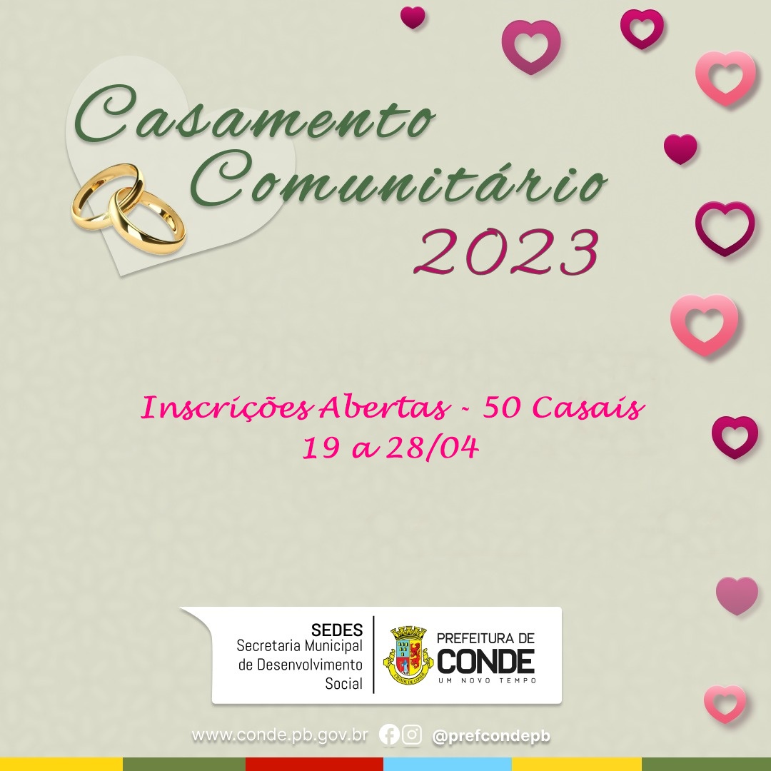 50 casais: Prefeitura de Conde abre inscrições para Casamento Comunitário