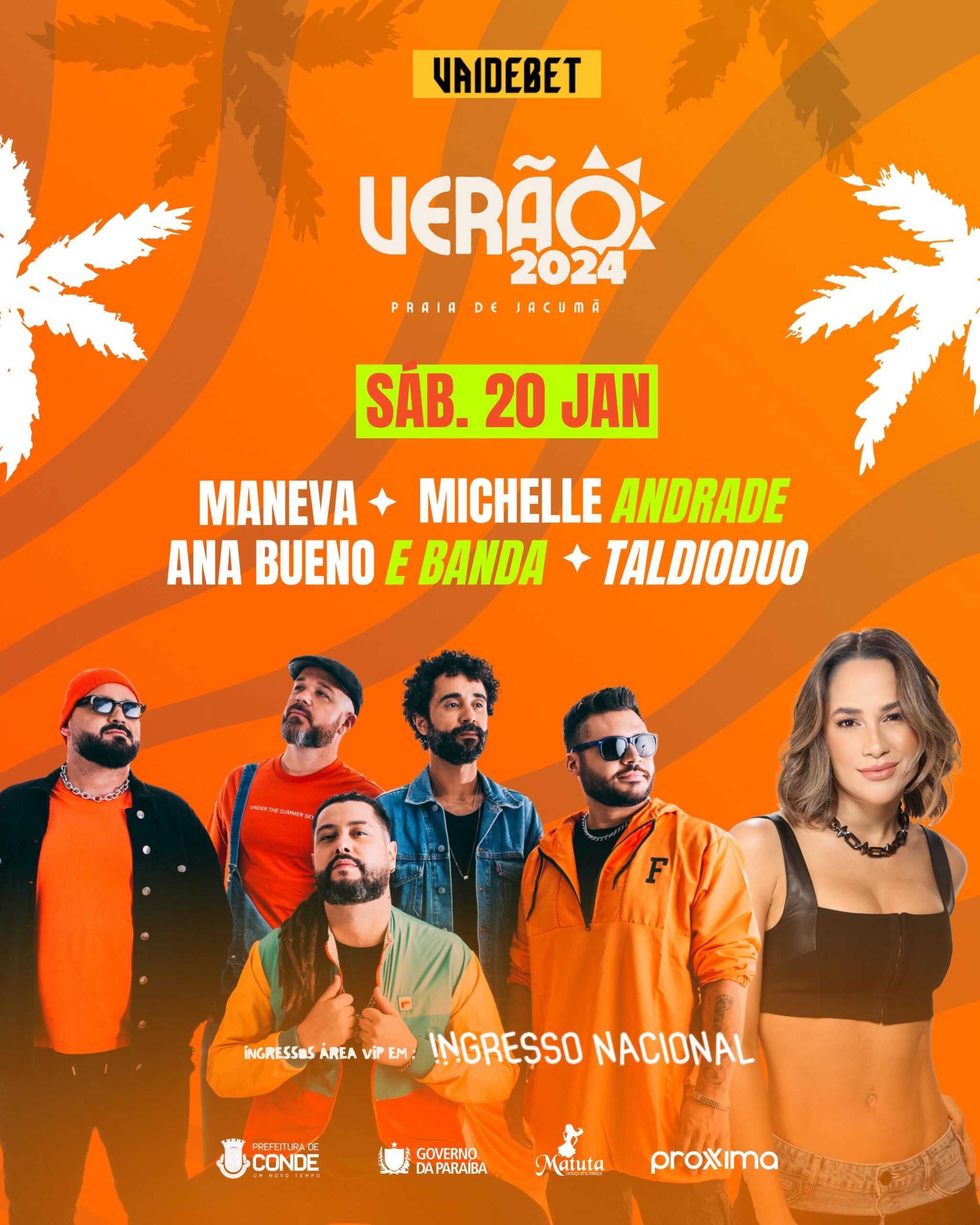 Praia de Jacumã: Maneva, Michelle Andrade, Taldioduo e Ana Bueno se apresentam no próximo sábado no Verão de Conde