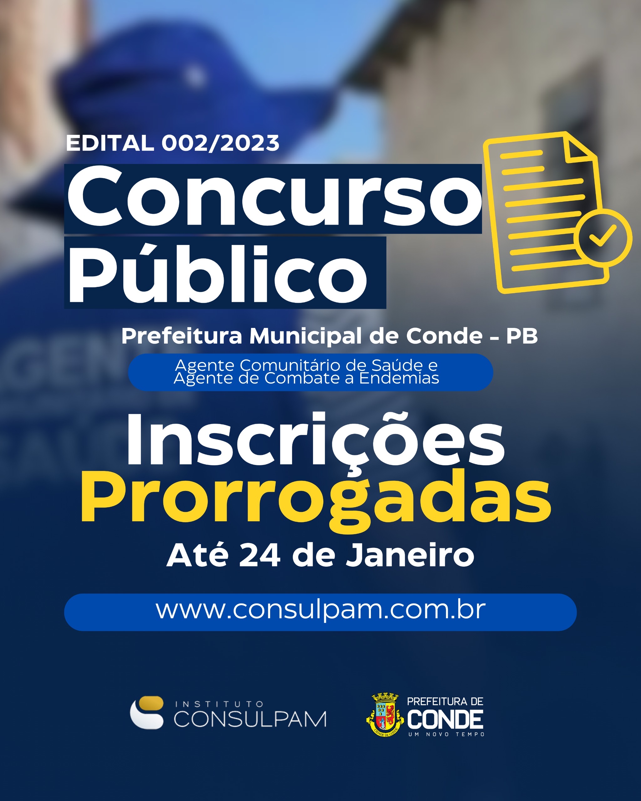 Prefeitura de Conde prorroga prazo de inscrições de concurso público para ACS e ACE