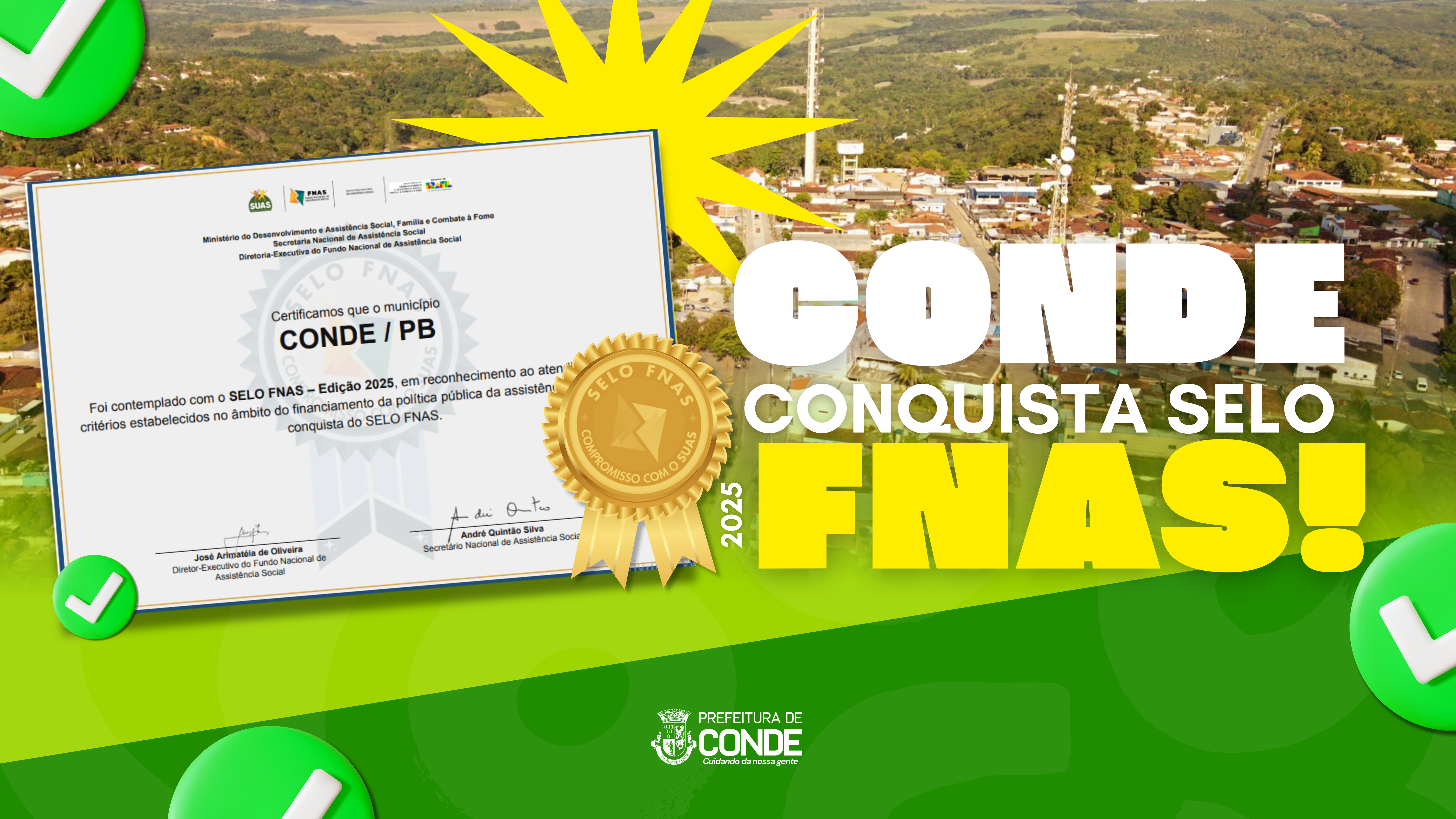 Conde é reconhecido nacionalmente com Selo FNAS 2025 por políticas sociais