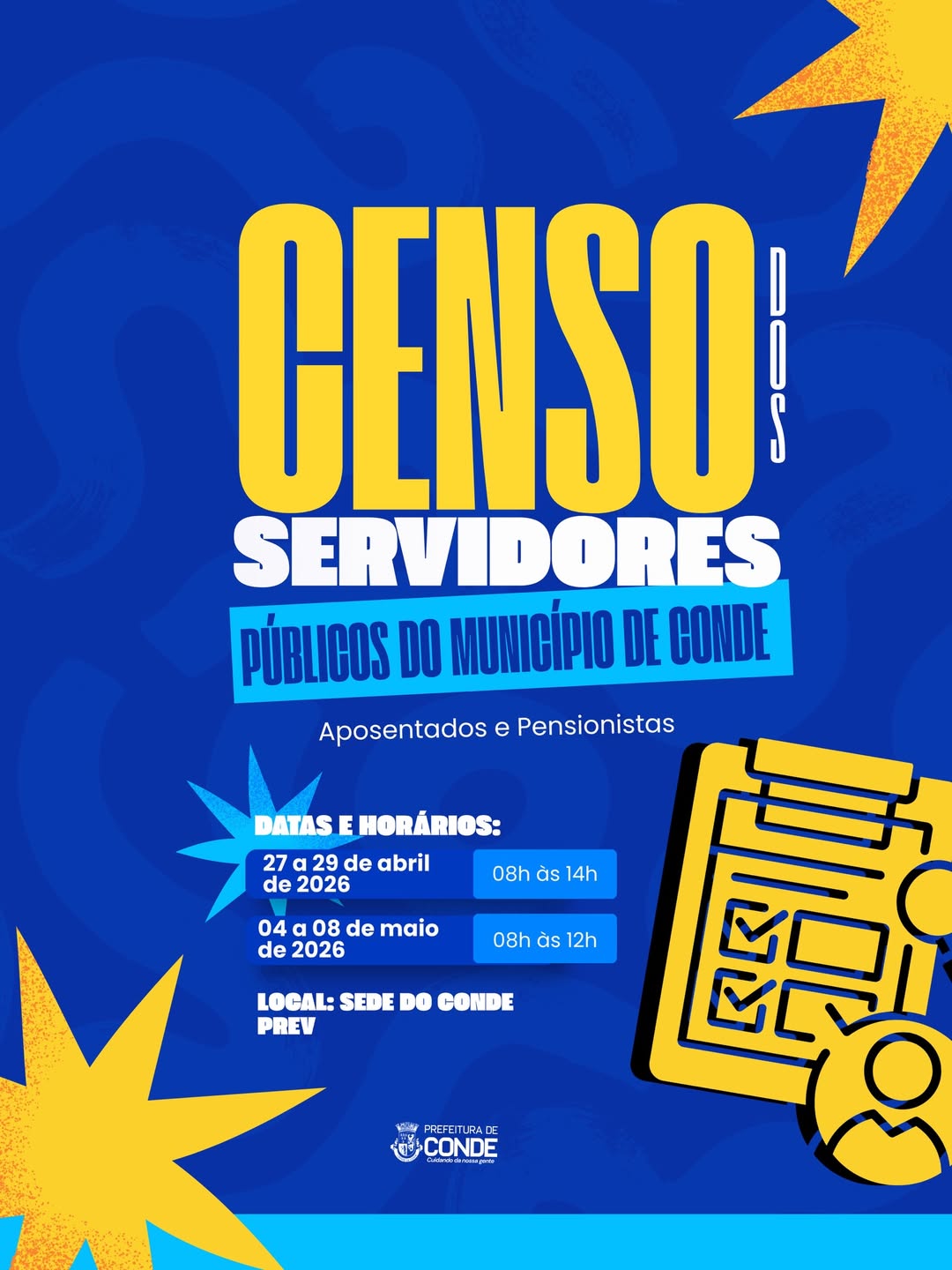 Prefeitura de Conde convoca servidores para censo obrigatório e atualiza dados cadastrais a partir do dia 27 de abril